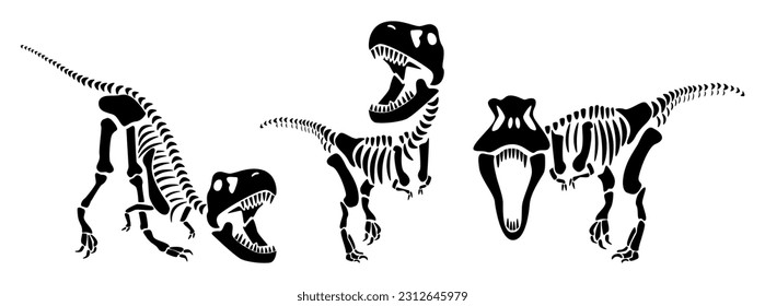 Tyrannosaurus Rex skeleton silhouette . Vector illustration .