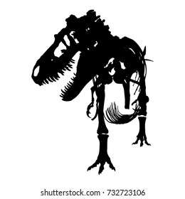 Tyrannosaurus Rex skeleton . Silhouette vector . front view .