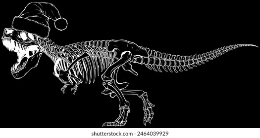 Tyrannosaurus Rex skeleton in white line on black background