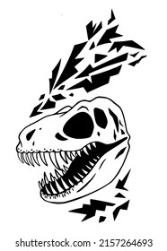 Tyrannosaurus rex skull print with splatter vector illustration isolated print for t-shirt, tattoo, sweatshirt.