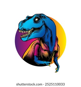 Tyrannosaurus Rex in einem Sommershirt. Original Vektorgrafik im Vintage-Stil. T-Shirt-Design. Handgezeichnet, nicht KI