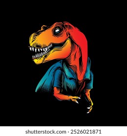 Tyrannosaurus Rex in einem Sommershirt. Original Vektorgrafik im Vintage-Stil. T-Shirt-Design. Handgezeichnet, nicht KI