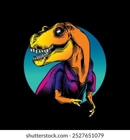 Tyrannosaurus Rex in einem Sommershirt. Original Vektorgrafik im Vintage-Stil. T-Shirt-Design. Handgezeichnet, nicht KI