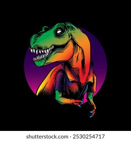 Tyrannosaurus Rex in einem Sommershirt. Original Vektorgrafik im Vintage-Stil. T-Shirt-Design. Handgezeichnet, nicht KI