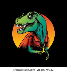 Tyrannosaurus Rex in einem Sommershirt. Original Vektorgrafik im Vintage-Stil. T-Shirt-Design. Handgezeichnet, nicht KI