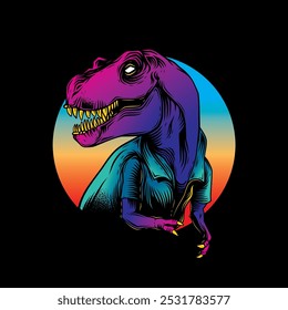 Tyrannosaurus Rex in einem Sommershirt. Original Vektorgrafik im Vintage-Stil. T-Shirt-Design. Handgezeichnet, nicht KI