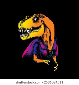 Tyrannosaurus Rex in einem Sommershirt. Original Vektorgrafik im Vintage-Stil. T-Shirt-Design. Handgezeichnet, nicht KI