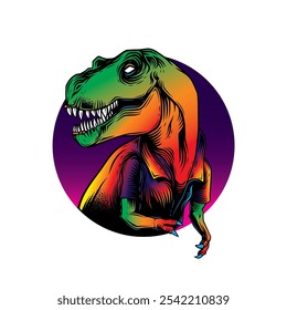 Tyrannosaurus Rex in einem Sommershirt. Original Vektorgrafik im Vintage-Stil. T-Shirt-Design. Handgezeichnet, nicht KI