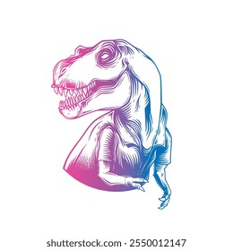 Tyrannosaurus Rex in einem Sommershirt. Original Vektorgrafik im Vintage-Stil. T-Shirt-Design. Handgezeichnet, nicht KI