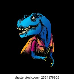 Tyrannosaurus Rex in a summer shirt. Original vector illustration in vintage style. T-shirt design. Hand drawn, not AI