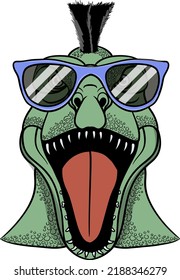 Tyrannosaurus Rex with sunglasses with hairs vector illustrations , For t-shirt prints and other uses.