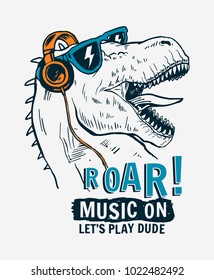 Tyrannosaurus Rex with sunglasses and headphone vector illustrations , For t-shirt prints and other uses.