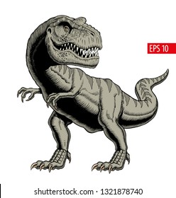 Tyrannosaurus rex or t rex isolated on white. Comic style vector illustration.