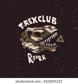 Tyrannosaurus rex or T-rex vector logo. T-shirt print design. Fossil t-rex dinosaur skull.