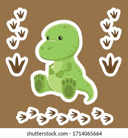 Tyrannosaurus rex vector with some footprints. Each created object has a white border or a cut indent