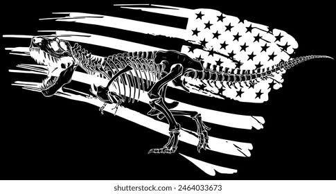 Tyrannosaurus Rex in white line on black background