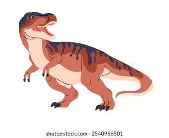 Tiranossauro rugido. Irritado T Rex. Paleontologia. Dinossauro carnívoro, dino perigoso. Réptil antigo, animal pré-histórico. Fauna do Jurássico. Ilustração de vetor isolado plano sobre fundo branco