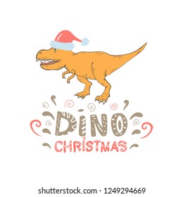 Tyrannosaurus with Santa  hat isolated on a white background.Wild creature predator.Dinosaur period.Reptile animal.Dino Christmas  