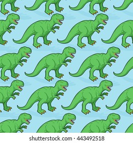 Tyrannosaurus seamless pattern. Angry prehistoric reptile pattern. Ancient animal predator background. Aggressive Raptor Jurassic period. Paleontology texture for baby cloth. evil Dino