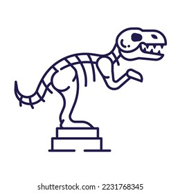 Tyrannosaurus skeleton icon in line art. T-rex dinosaur bones logo in line art style.