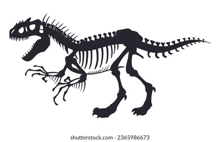 Tyrannosaurus-Skelett-Silhouette. Dinosaurierknochen, Jurassik Tyrannosaurus rex silhouette flache Vektorgrafik. Antikes Reptilskelett