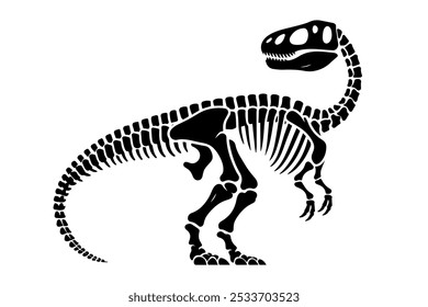 Tyrannosaurus skeleton silhouette monochrome clip art.