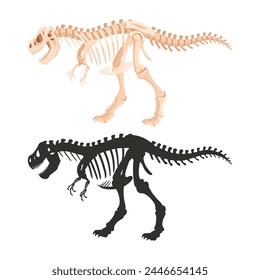 Tyrannosaurus skeleton silhouettes. Cartoon archaeological dinosaur fossil bones, jurassic tyrannosaurus raptor flat vector illustration. Ancient t-rex fossil skeleton