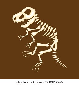 Tyrannosaurus skeleton vector illustration in a cartoon flat style isolated on brown background