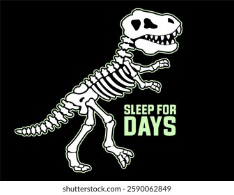 Tyrannosaurus skeleton vector illustration, dino, dinosaur, sleep for days