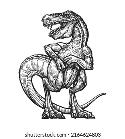 Tyrannosaurus sketch. Prehistoric carnivorous roaring dinosaur vector illustration