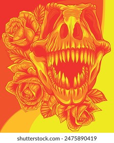 Tyrannosaurus Skull with roses Vector illustration design