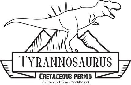 Tyrannosaurus T-Rex prehistoric carnivore monster giant reptile line art badge