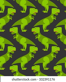 Tyrannosaurus t-rex seamless pattern. Background of  big green prehistoric predator. Retro texture of ancient Reptile to childrens fabric. Cute dinosaur