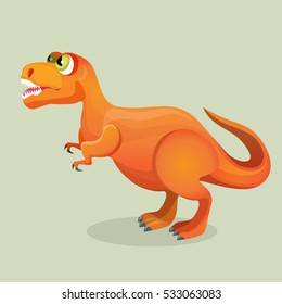 Tyrannosaurus, tyrant lizard isolated on white. Coelurosaurian dinosaur. Species of Tyrannosaurus rex, T-rex. Dinosaurs character monster, prehistoric animal. Cartoon creature. Vector illustration