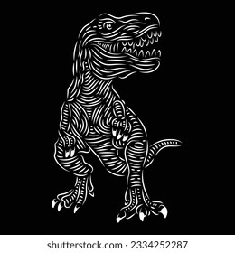 Tyranosaur rex formed of white lines. Dinosaur line art