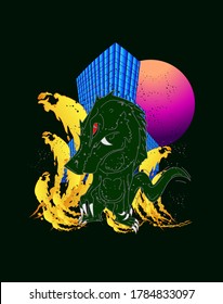 tyranosaurus rex, illustration design for sukajan is mean japan traditional cloth or t-shirt with digital hand drawn Embroidery Men T-shirts Summer Casual Short Sleeve Hip Hop T Shirt Streetwear