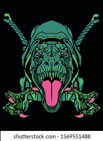 tyranosaurus rex ninja style with katana for t shirt design