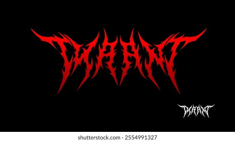 TYRANT, typography vector in a striking and intense dark red metal font style for t-shirt print apparel, sticker, poster, logo metal and more