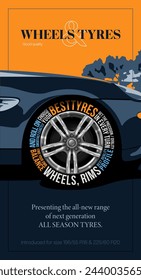 Tyre advertisement poster. Retro presentation.