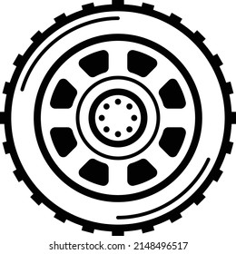 Tyre with Alloy Rim Vector Icon Design, Motor Vehicle Service and automobile repair shop Symbol, Lorry spare parts Sign, Automotive technician equipment stock, Perfect Shape Wear Tire Concept