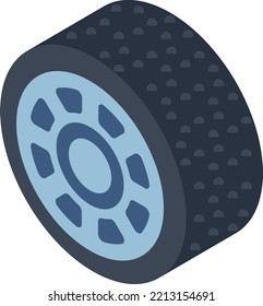 Tyre with Alloy Rim Vector Icon isometric Design, Motor Vehicle Service and automobile repair shop Symbol, Lorry spare partSign, Automotive technician equipment stock, Perfect Shape Wear Tire Concept