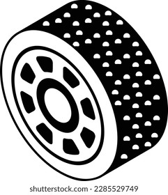 Tyre with Alloy Rim Vector Icon isometric Design, Motor Vehicle Service and automobile repair shop Symbol Lorry spare parts Sign, Automotive technician equipment stock, Perfect Shape Wear Tire Concept