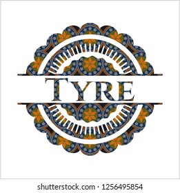 Tyre arabic emblem background. Arabesque decoration.