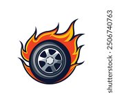 Tyre car wheel with fire flames mascot logo icon vector illustration