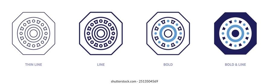Icono de cambio de neumáticos en 4 estilos diferentes. Línea delgada, línea, negrita y línea negrita. Estilo duotono. Trazo editable.