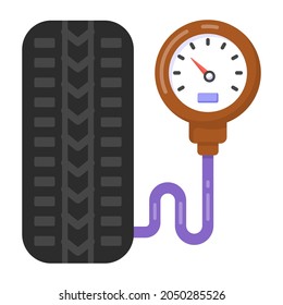 Tyre With Gauge Meter Denoting Flat Icon Of Tire Inflation 