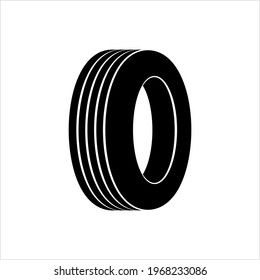 Tyre Icon, Automobile Rubber Tire, Ring Shaped Vector Art Illustration