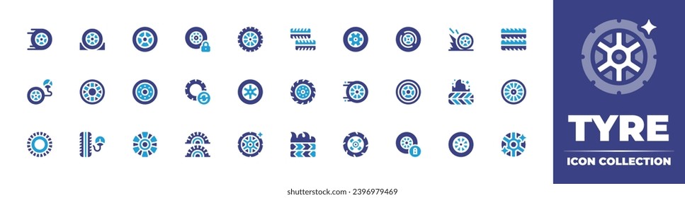 Tyre icon collection. Duotone color. Vector and transparent illustration. Containing racing, tyre, tire, wheel, speed, air inflator, rim, tires.