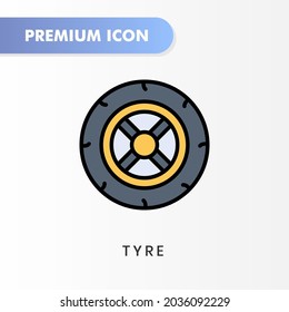 Tyre Icon For Your Website Design, Logo, App, UI. Vector Graphics Illustration And Editable Stroke. Tyre Icon Lineal Color Design.