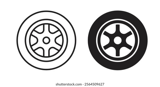 Tyre icons in flat and line style set.